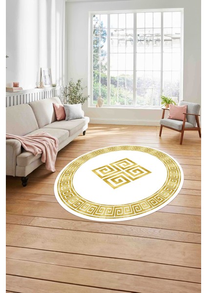 Çerçeveli Vektörel Desenli Yıkanabilir Kaymaz Yuvarlak Salon Halısı, Çerçeveli-Y-82-Gold, modelleri