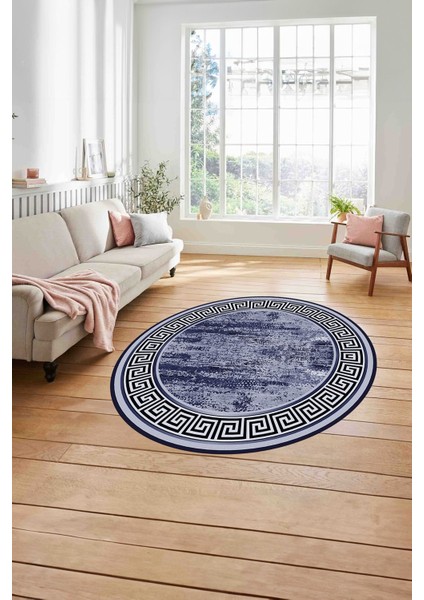 Çerçeveli Klasik Modern Baskılı Yıkanabilir Kaymaz Yuvarlak Salon HALISI,ÇERÇEVELİ-Y-106-LACİVERT, modelleri