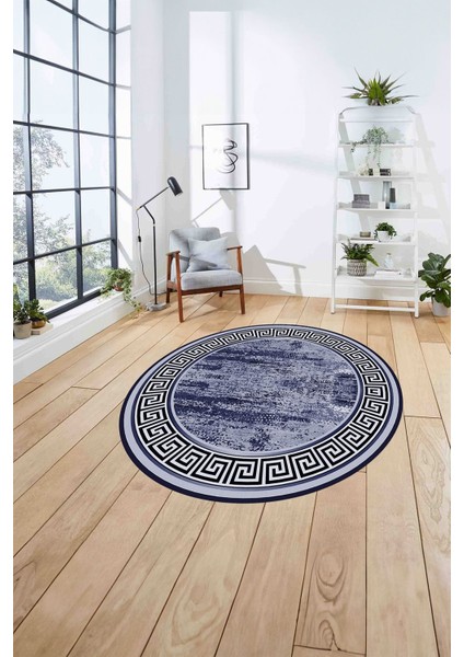 Çerçeveli Klasik Modern Baskılı Yıkanabilir Kaymaz Yuvarlak Salon HALISI,ÇERÇEVELİ-Y-106-LACİVERT, fırsatları