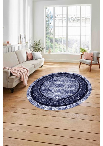 Çerçeveli Otantik Desen Detay Yıkanabilir Kaymaz Yuvarlak Salon Halısı, ÇERÇEVELİ-Y-115-LACİVERT, modelleri