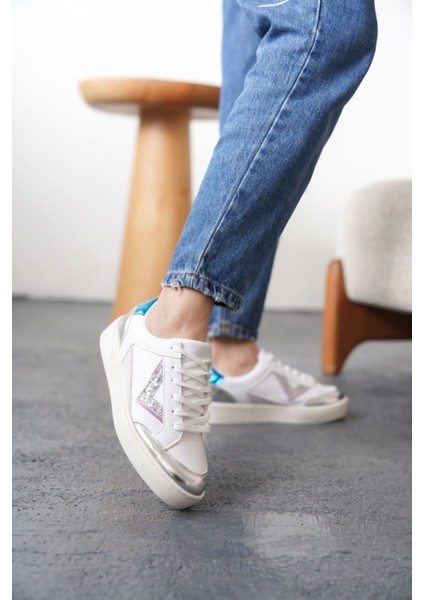 Kadın Mambo Spor Ayakkabı - Beyaz-Gümüş