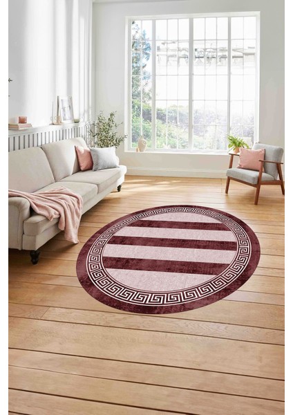 Çerçeveli Düz Çizgi Detaylı Yıkanabilir Kaymaz Yuvarlak Salon Halısı, ÇERÇEVELİ-Y-113-BORDO, modelleri