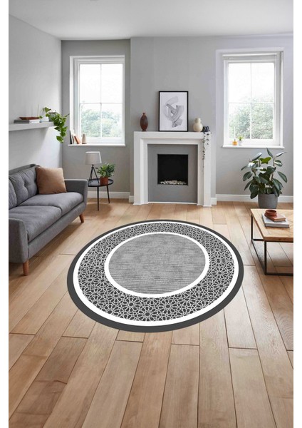 Çerçeveli Yeni Nesil Model Yıkanabilir Kaymaz Yuvarlak Salon Halısı, Çerçeveli-Y-91-Gri, indirimleri