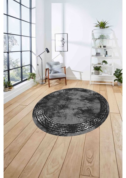 Çerçeveli Sade Modern Baskılı Yıkanabilir Kaymaz Yuvarlak Salon Halısı, ÇERÇEVELİ-Y-104-ANTRASİT, fırsatları