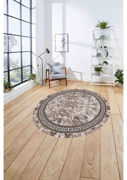 Çerçeveli Mermer Desen Baskılı Yıkanabilir Kaymaz Yuvarlak Salon Halısı, ÇERÇEVELİ-Y-100-VİZON, fırsatları
