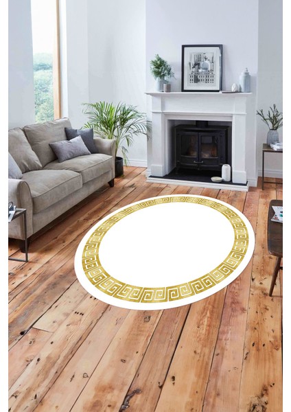 Çerçeveli Sade Vektörel Model Yıkanabilir Kaymaz Yuvarlak Salon Halısı, Çerçeveli-Y-98-Sarı, fiyatları
