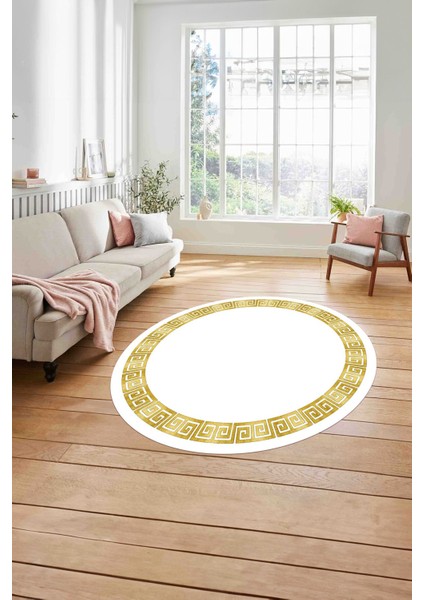 Çerçeveli Sade Vektörel Model Yıkanabilir Kaymaz Yuvarlak Salon Halısı, Çerçeveli-Y-98-Sarı, modelleri