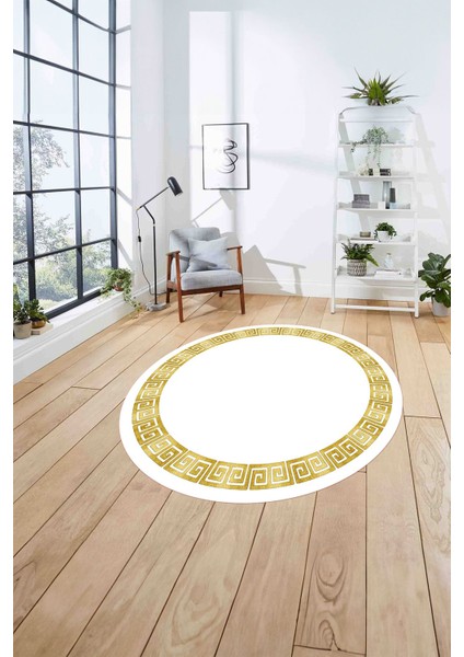 Çerçeveli Sade Vektörel Model Yıkanabilir Kaymaz Yuvarlak Salon Halısı, Çerçeveli-Y-98-Sarı, fırsatları
