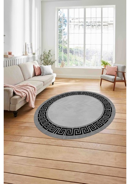 Çerçeveli Çizgi Detaylı Modern Yıkanabilir Kaymaz Yuvarlak Salon Halısı, ÇERÇEVELİ-Y-101-GRİ, modelleri