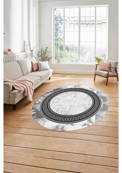 Çerçeveli Modern Klasik Baskılı Yıkanabilir Kaymaz Yuvarlak Salon Halısı, ÇERÇEVELİ-Y-109-GRİ, modelleri