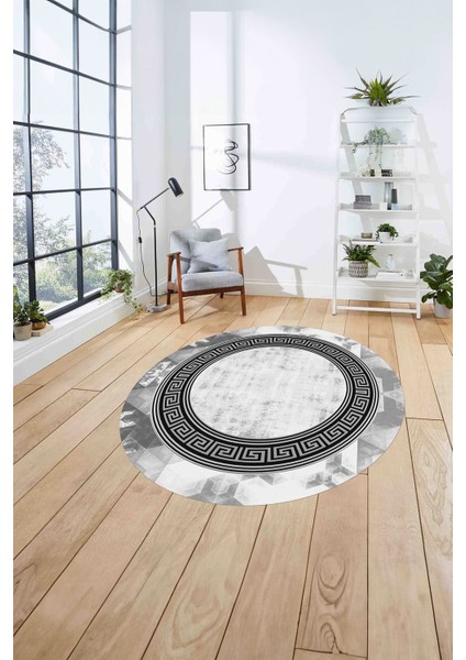Çerçeveli Modern Klasik Baskılı Yıkanabilir Kaymaz Yuvarlak Salon Halısı, ÇERÇEVELİ-Y-109-GRİ, fırsatları