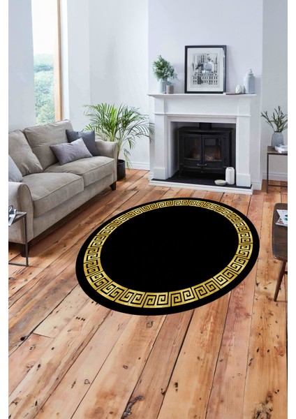 Çerçeveli Sade Vektörel Model Yıkanabilir Kaymaz Yuvarlak Salon Halısı, Çerçeveli-Y-98-Gold, fiyatları