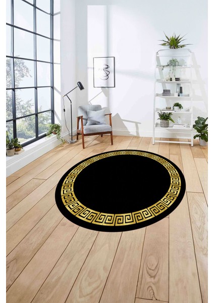 Çerçeveli Sade Vektörel Model Yıkanabilir Kaymaz Yuvarlak Salon Halısı, Çerçeveli-Y-98-Gold, fırsatları