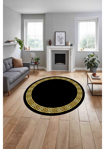Çerçeveli Sade Vektörel Model Yıkanabilir Kaymaz Yuvarlak Salon Halısı, Çerçeveli-Y-98-Gold, indirimleri