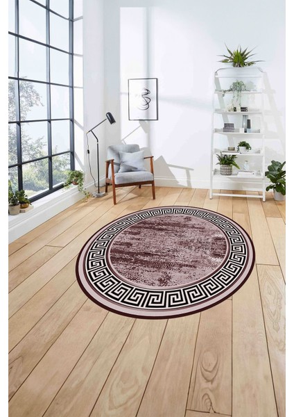 Çerçeveli Klasik Modern Baskılı Yıkanabilir Kaymaz Yuvarlak Salon Halısı, ÇERÇEVELİ-Y-106-BORDO, fırsatları