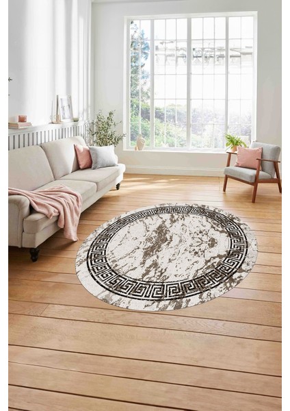 Çerçeveli Modern Mermer Desenli Yıkanabilir Kaymaz Yuvarlak Salon Halısı, ÇERÇEVELİ-Y-114-KAHVE, modelleri