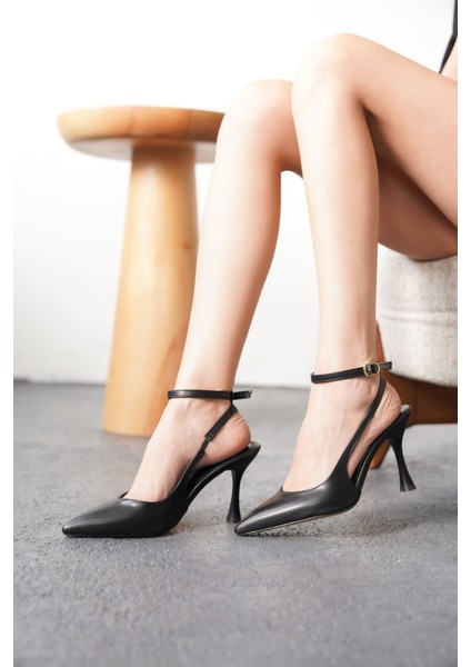 Kadın Montana Ince Topuklu Ayakkabı - Siyah-Deri