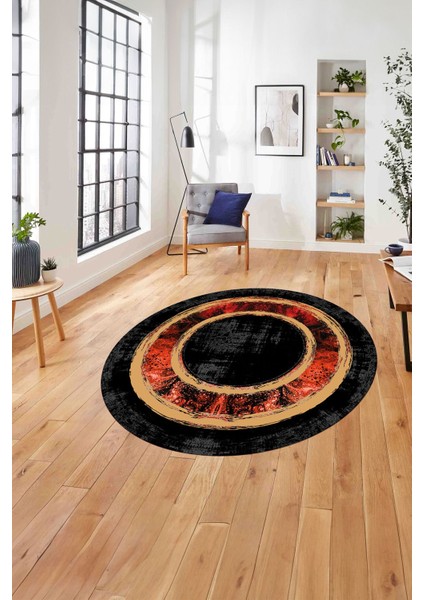 Çerçeveli Klasik Modern Baskılı Yıkanabilir Kaymaz Yuvarlak Salon HALISI,ÇERÇEVELİ-Y-130-KIRMIZI,