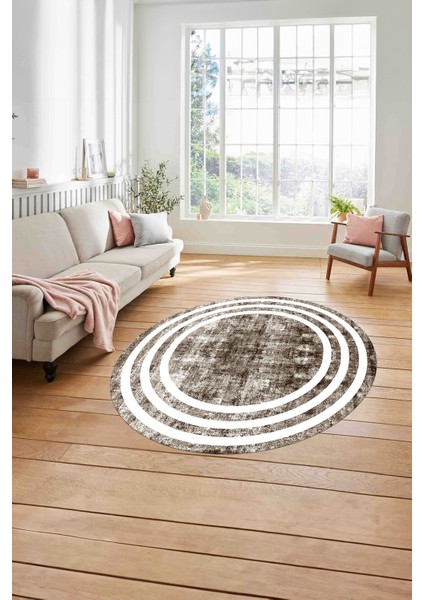 Çerçeveli Sade Çizgi Desenli Yıkanabilir Kaymaz Yuvarlak Salon Halısı, Çerçeveli-Y-53-Kahve, modelleri