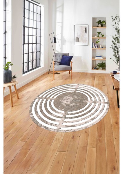 Çerçeveli Sade Dikdörtgen Çizgili Yıkanabilir Kaymaz Yuvarlak Salon Halısı, Çerçeveli-Y-51-Vizon,