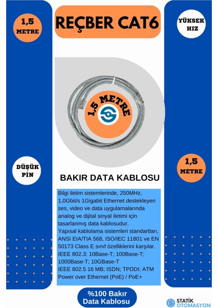Data Network Kablosu Cat6 1,5 Metre