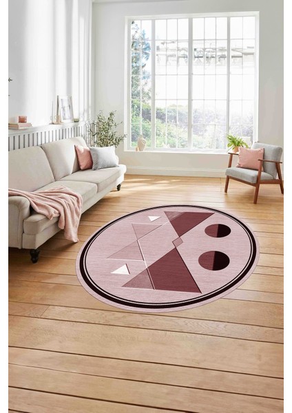 Çerçeveli Üçgen Desenli Yıkanabilir Kaymaz Yuvarlak Salon Halısı, Çerçeveli-Y-84-Bordo, modelleri