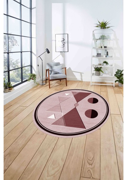 Çerçeveli Üçgen Desenli Yıkanabilir Kaymaz Yuvarlak Salon Halısı, Çerçeveli-Y-84-Bordo, fırsatları