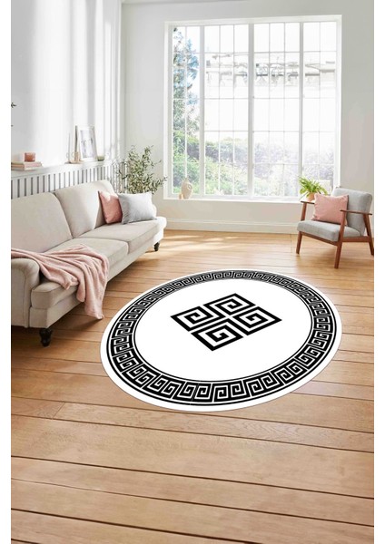 Çerçeveli Vektörel Desenli Yıkanabilir Kaymaz Yuvarlak Salon Halısı, Çerçeveli-Y-82-Beyaz, modelleri