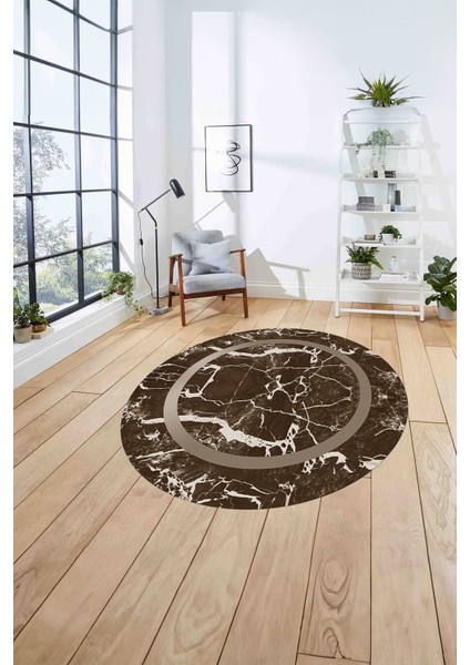 Çerçeveli Mermer Deseneli Yıkanabilir Kaymaz Yuvarlak Salon Halısı, Çerçeveli-Y-64-Kahve, fırsatları