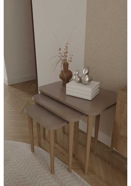 Wood Aria Kare Zigon Sehpa, 3lü Sehpa Seti, Zigon Sehpa,, Ahşap Ayaklı Zigon Sehpa