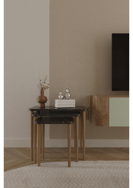 Wood Aria Kare Zigon Sehpa, 3lü Sehpa Seti, Zigon Sehpa,, Ahşap Ayaklı Zigon Sehpa modelleri