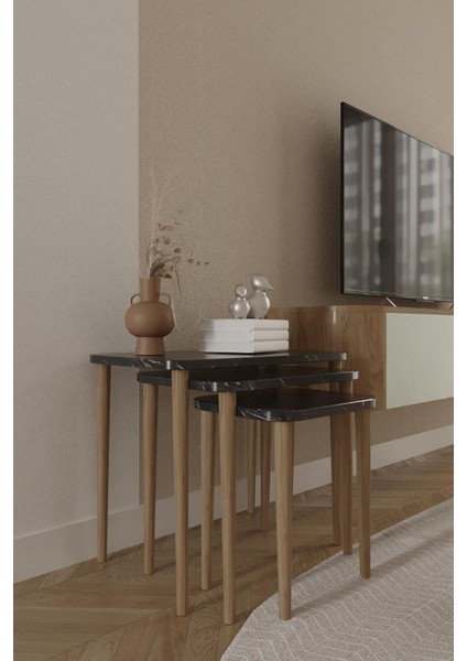 Wood Aria Kare Zigon Sehpa, 3lü Sehpa Seti, Zigon Sehpa,, Ahşap Ayaklı Zigon Sehpa fırsatları