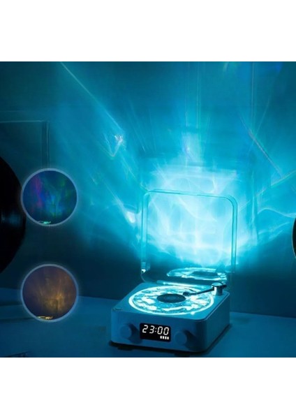 Retro Pikap Hoparlör Kablosuz Bluetooth Plak Tarzı Çalar Stereo Ses Rgb Projeksiyon Lambası Etkili