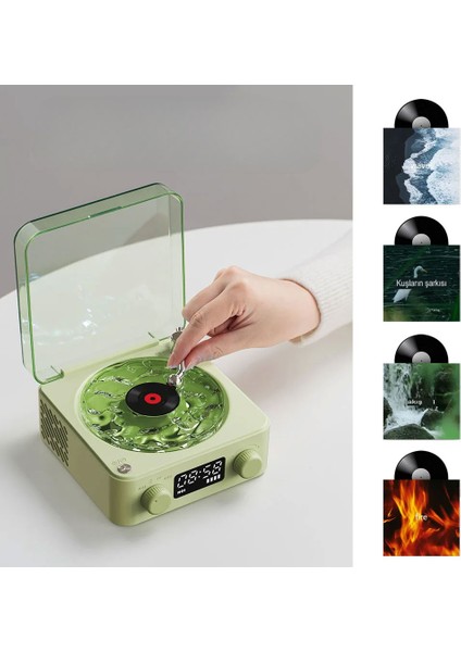 Retro Pikap Hoparlör Kablosuz Bluetooth Plak Tarzı Çalar Stereo Ses Rgb Projeksiyon Lambası Etkili fiyatları