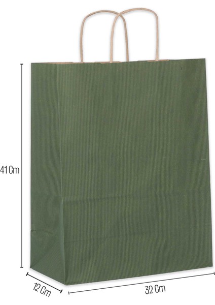 32*41*12 Yeşil Kraft Saplı Kağıt Çanta 25 Adet