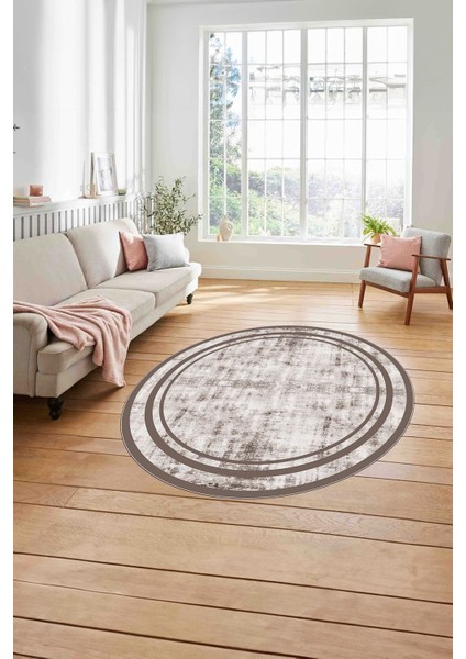 Çerçeveli Sade Modern Baskılı Yıkanabilir Kaymaz Yuvarlak Salon Halısı, Çerçeveli-Y-80-Vizon, modelleri