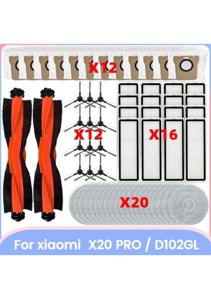 Xiaomi Robot Vakum X20 Pro / D102GL Vakum Parçaları Ana Silindir Yan Fırçalar Hepa Filtreler Paspas Bezi Toz Torbaları (Yurt Dışından)
