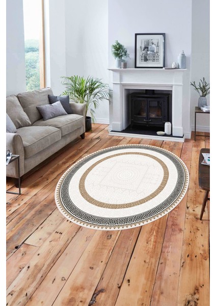 Çerçeveli Vektörel Klasik Model Yıkanabilir Kaymaz Yuvarlak Salon Halısı, Çerçeveli-Y-93-Bej, fiyatları