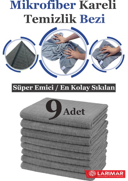 9 Adet Jumbo Boy Mikrofiber Kareli Temizlik Bezi Duvar ve Yer Silme Bezi Sıkılması En Rahat 50*70CM