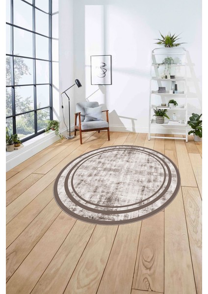 Çerçeveli Sade Modern Baskılı Yıkanabilir Kaymaz Yuvarlak Salon Halısı, Çerçeveli-Y-80-Vizon, fırsatları
