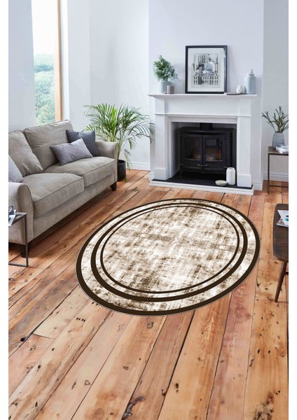 Çerçeveli Sade Modern Baskılı Yıkanabilir Kaymaz Yuvarlak Salon Halısı, Çerçeveli-Y-80-Kahve, fiyatları