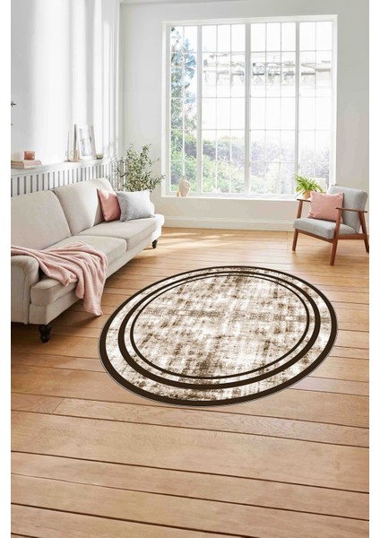 Çerçeveli Sade Modern Baskılı Yıkanabilir Kaymaz Yuvarlak Salon Halısı, Çerçeveli-Y-80-Kahve, modelleri