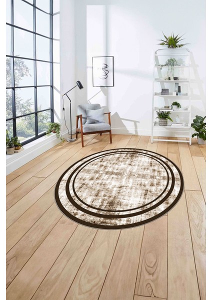 Çerçeveli Sade Modern Baskılı Yıkanabilir Kaymaz Yuvarlak Salon Halısı, Çerçeveli-Y-80-Kahve, fırsatları