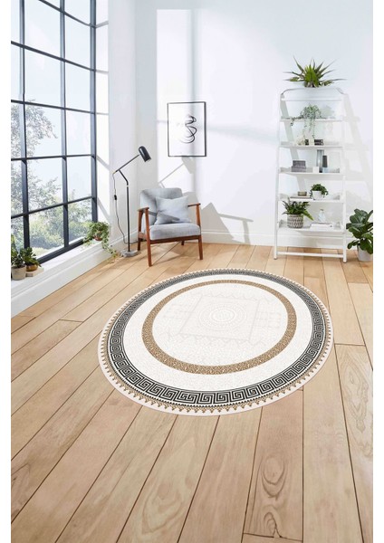 Çerçeveli Vektörel Klasik Model Yıkanabilir Kaymaz Yuvarlak Salon Halısı, Çerçeveli-Y-93-Bej, fırsatları