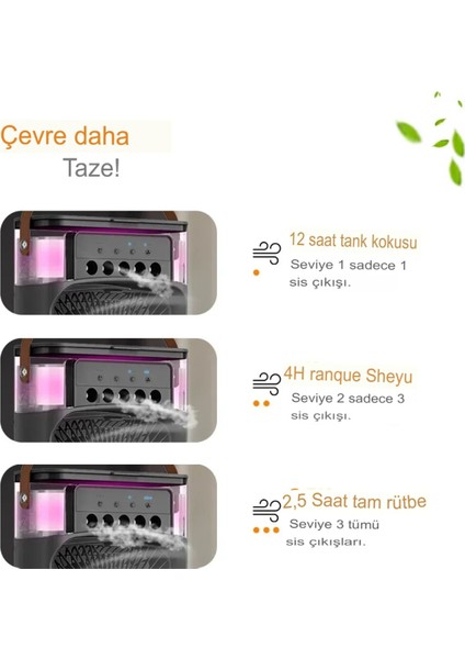 Ensiga USB ile Çalışır Nemlendirici Fan Serinletici Mini Fan Sulu Sessiz Ofis Ev Için 3 Hız Fan Ledli fiyatları
