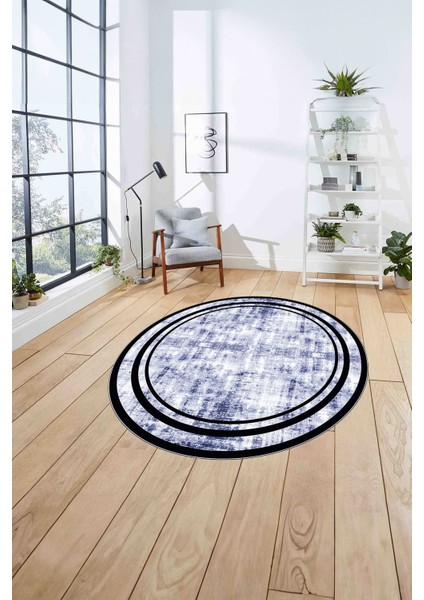 Çerçeveli Sade Modern Baskılı Yıkanabilir Kaymaz Yuvarlak Salon Halısı, Çerçeveli-Y-80-Lacivert, fırsatları