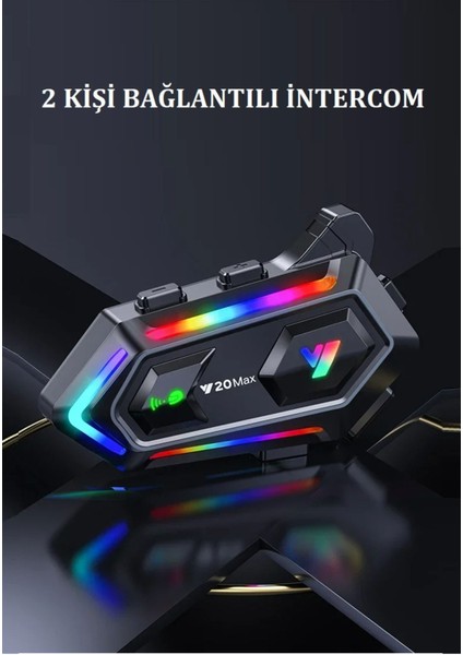 2 Intercom Bağlantılı Rgb Işıklı Bluetooth Motosiklet Kask Kulaklık Bt5.3 Stereo Su Geçirmez