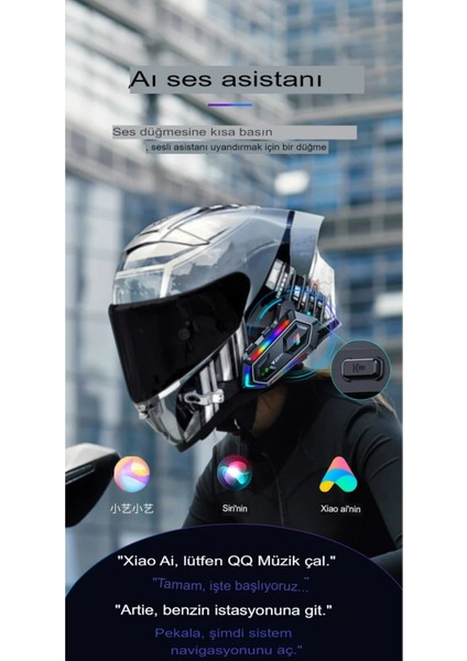 2 Intercom Bağlantılı Rgb Işıklı Bluetooth Motosiklet Kask Kulaklık Bt5.3 Stereo Su Geçirmez