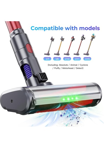 Dyson V7 V8 V10 V11 V15 Elektrikli Süpürgeler Için LED Farlı Sert Zemin Aparatı Kıl Rulo Fırça Başlığı (Yurt Dışından)