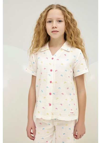 8869 Kız Ç. Düğmeli Pijama Takım
